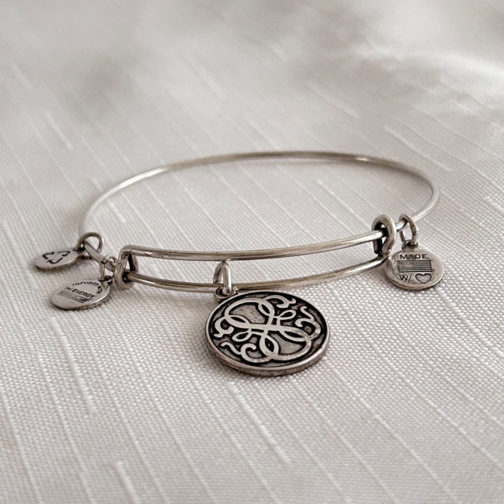 Alex And Ani Silver Tone Path Of Life Token Charm Expandable Wire Bracelet